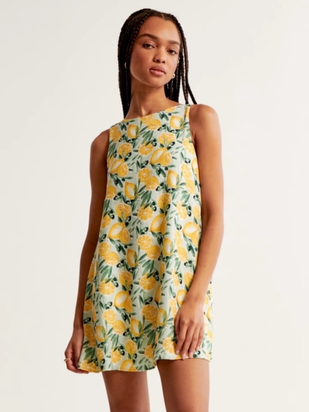 Sleeveless Lemon Print Shift Dress - Yellow & Green Medium Tall MT